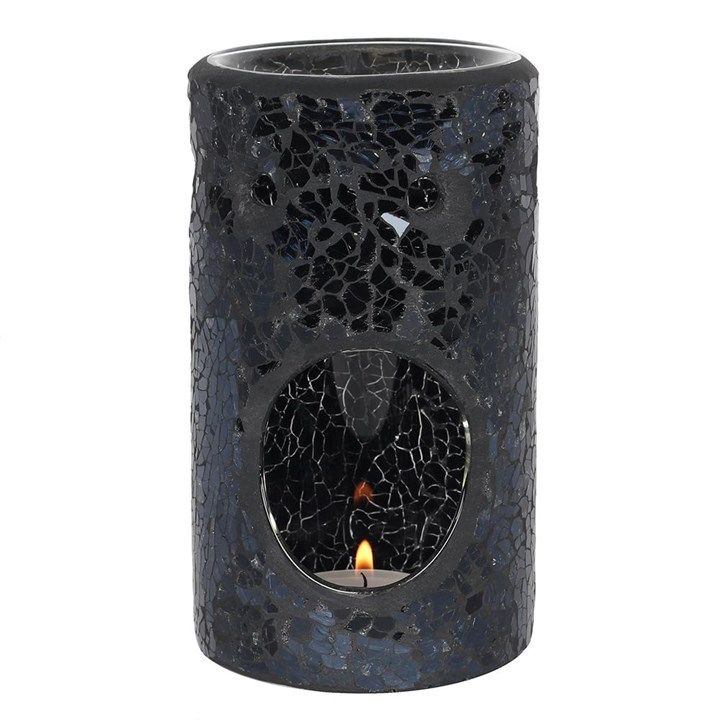 BLACK CRACKLE GLASS PILLAR OIL BURNER