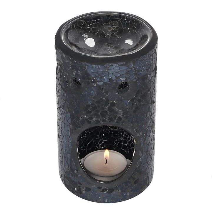 BLACK CRACKLE GLASS PILLAR OIL BURNER