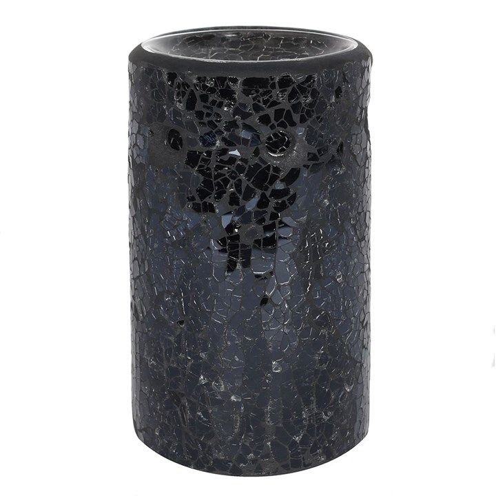 BLACK CRACKLE GLASS PILLAR OIL BURNER