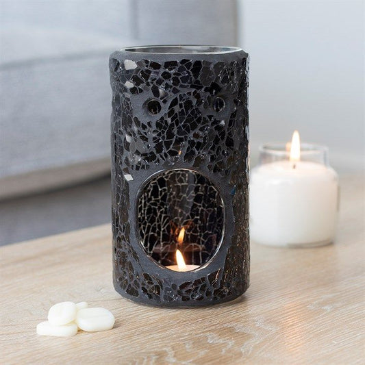 BLACK CRACKLE GLASS PILLAR OIL BURNER