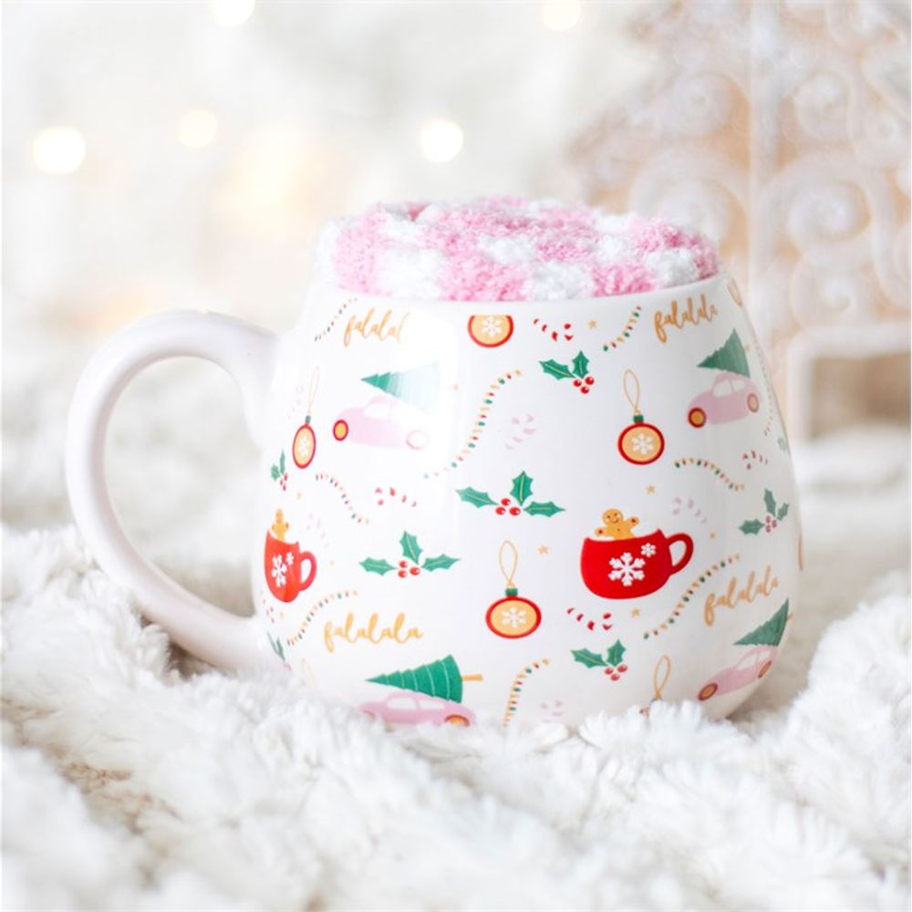 SUGARPLUM FUN CHRISTMAS PRINT MUG AND SOCKS SET