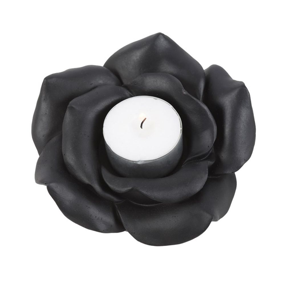 BLACK ROSE RESIN TEALIGHT CANDLE HOLDER