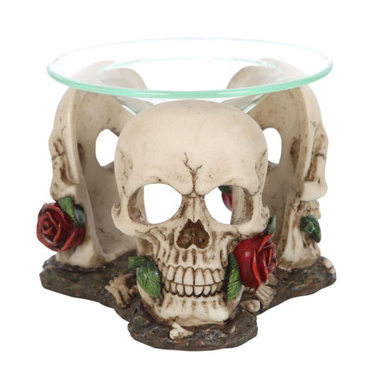 RESIN AND GLASS SKULL ROSE OIL BURNER