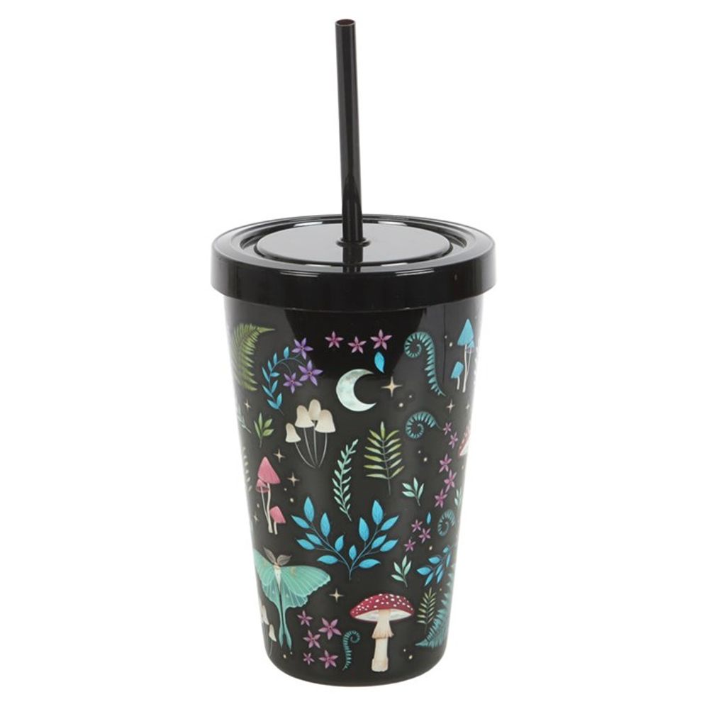 DARK FOREST PRINT PLASTIC TUMBLER WITH STRAW