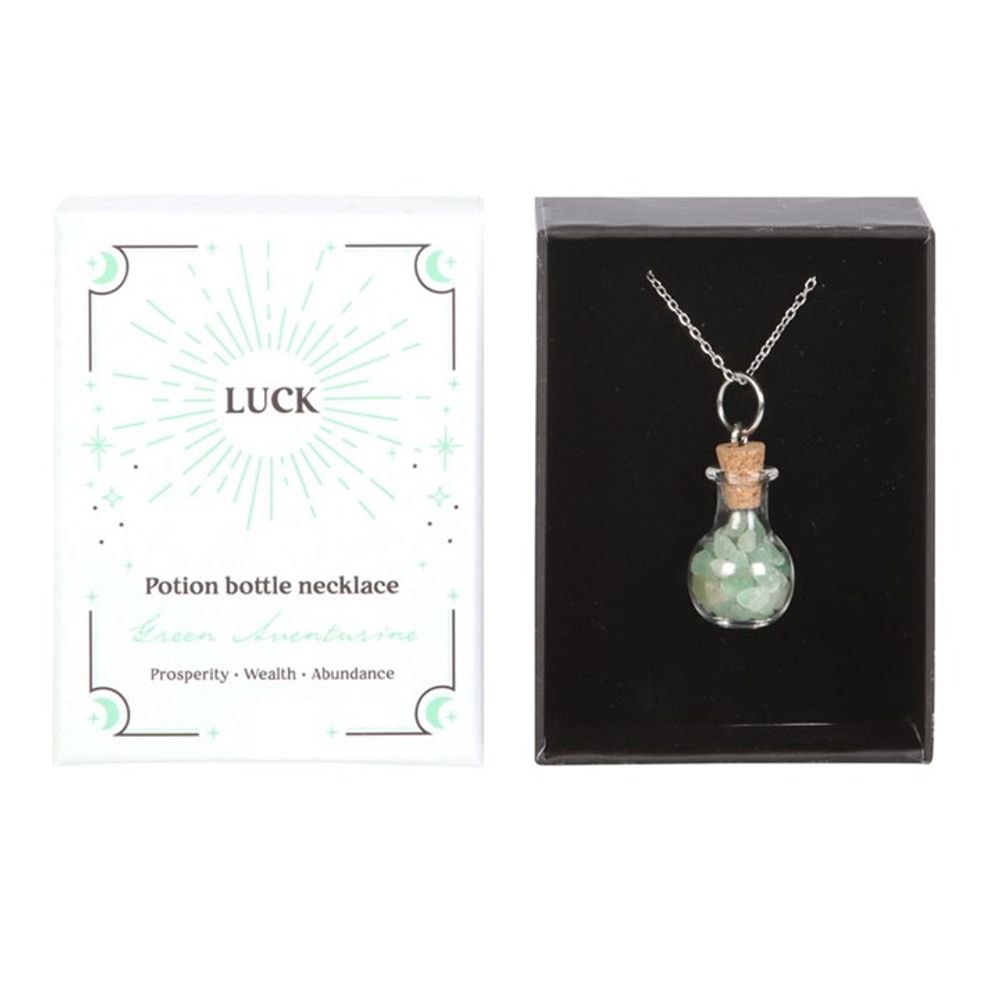 LUCK GREEN AVENTURINE CRYSTAL CHIP POTION BOTTLE NECKLACE