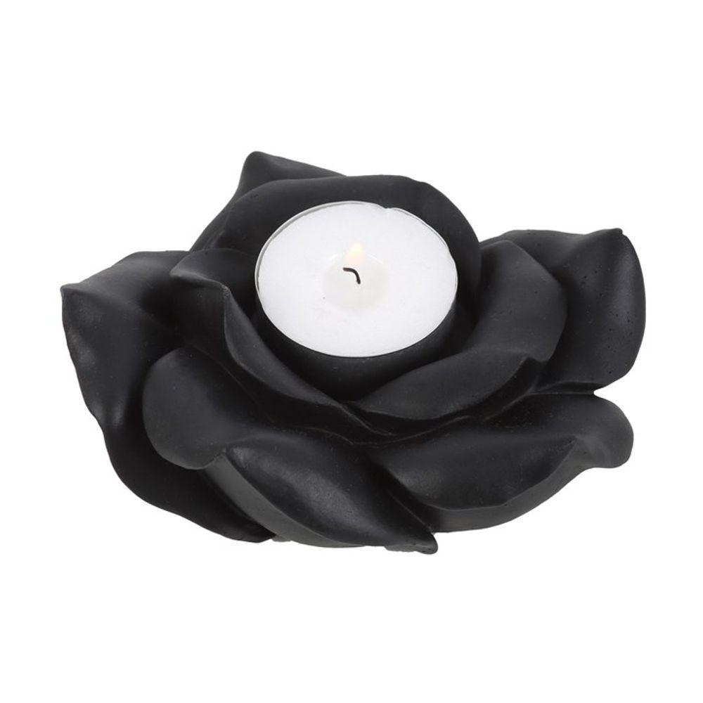 BLACK ROSE RESIN TEALIGHT CANDLE HOLDER