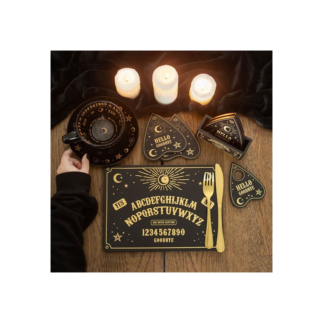 BLACK TALKING BOARD PLANCHETTE COASTER SET