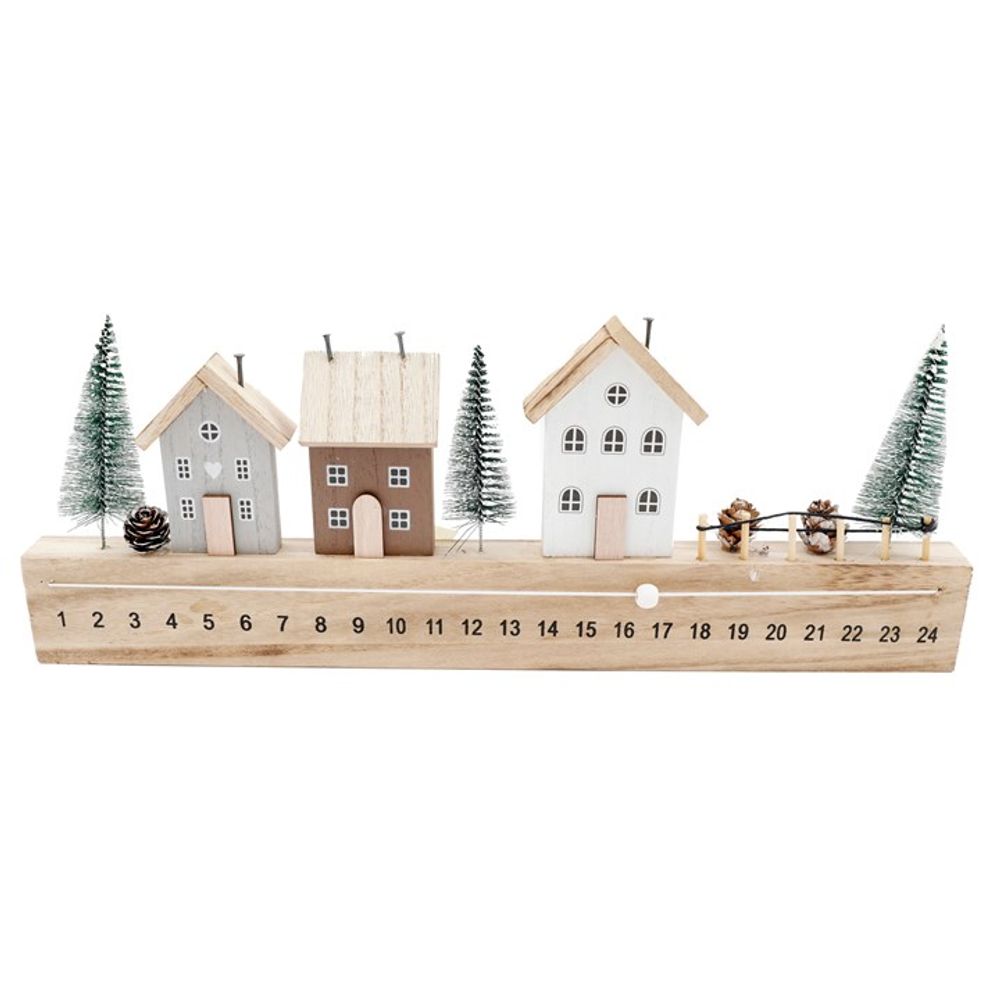 WOODEN HOUSE ADVENT CALENDAR WITH TREES