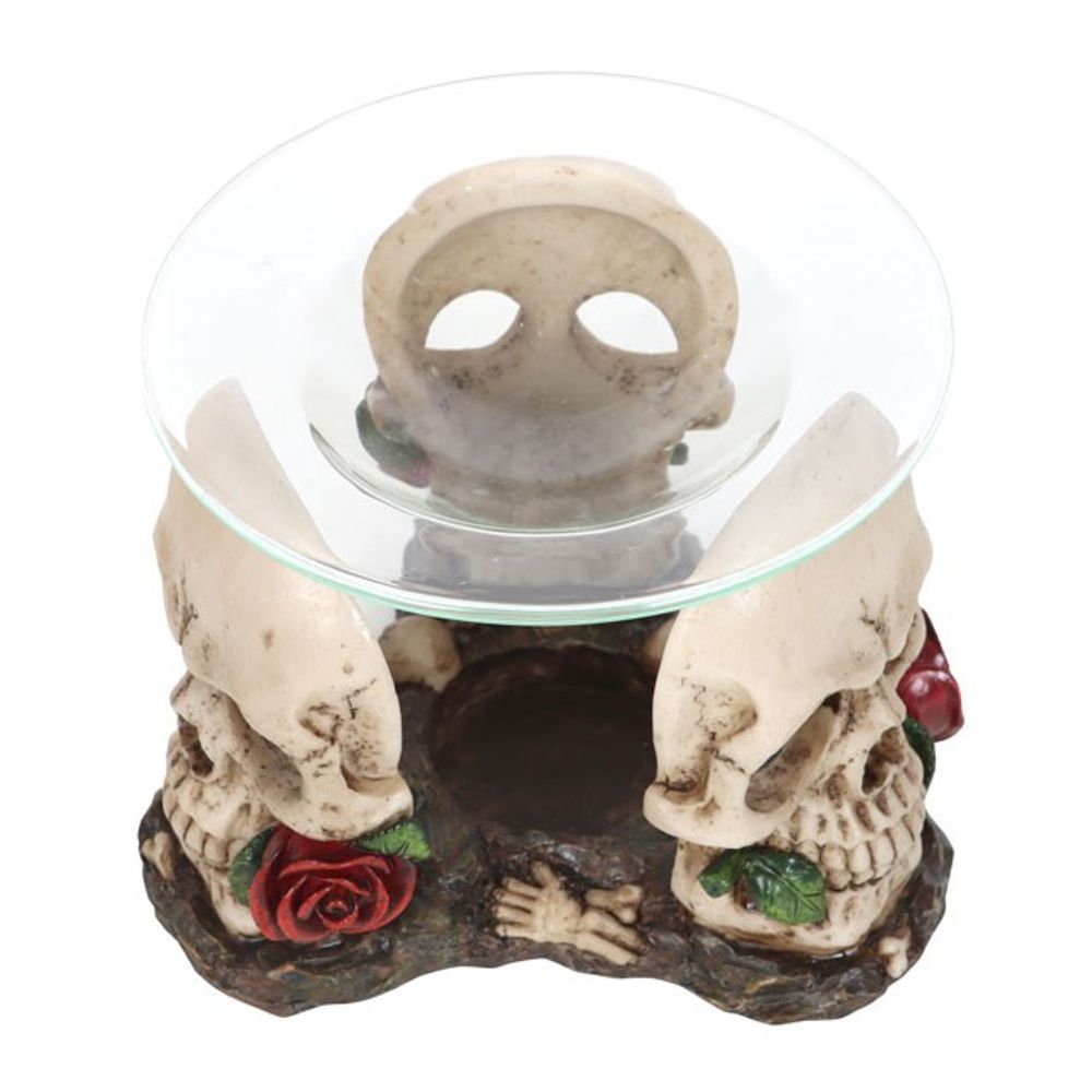 RESIN AND GLASS SKULL ROSE OIL BURNER