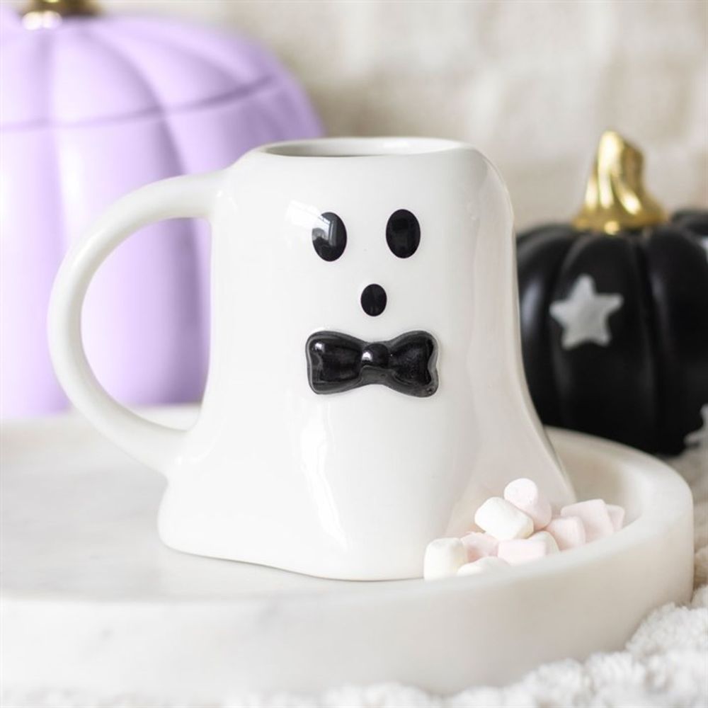 MR BOO GHOST SHAPED MUG WITH BOW TIE