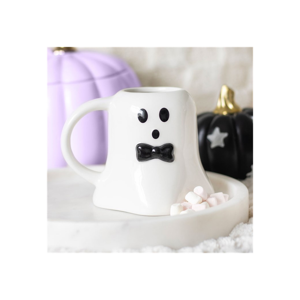 MR BOO GHOST SHAPED MUG WITH BOW TIE