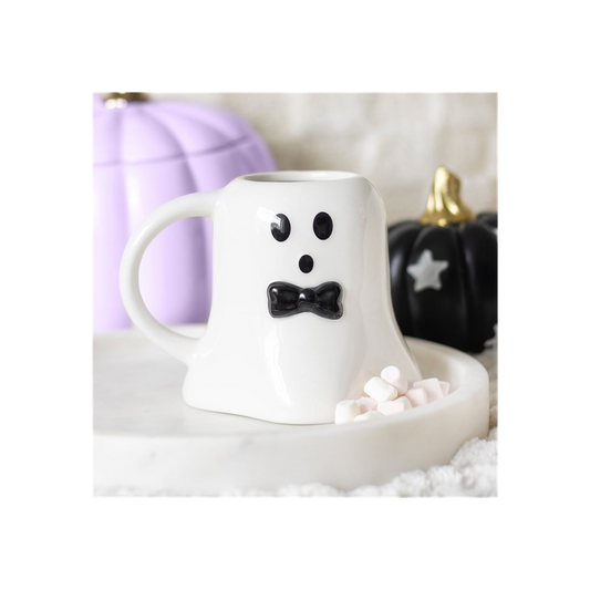 MR BOO GHOST SHAPED MUG WITH BOW TIE