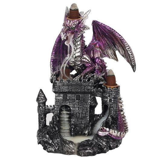 PURPLE DRAGON ON CASTLE BACKFLOW INCENSE BURNER