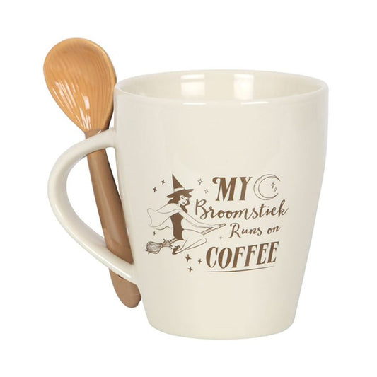 MY BROOMSTICK RUNS ON COFFEE MUG AND SPOON SET