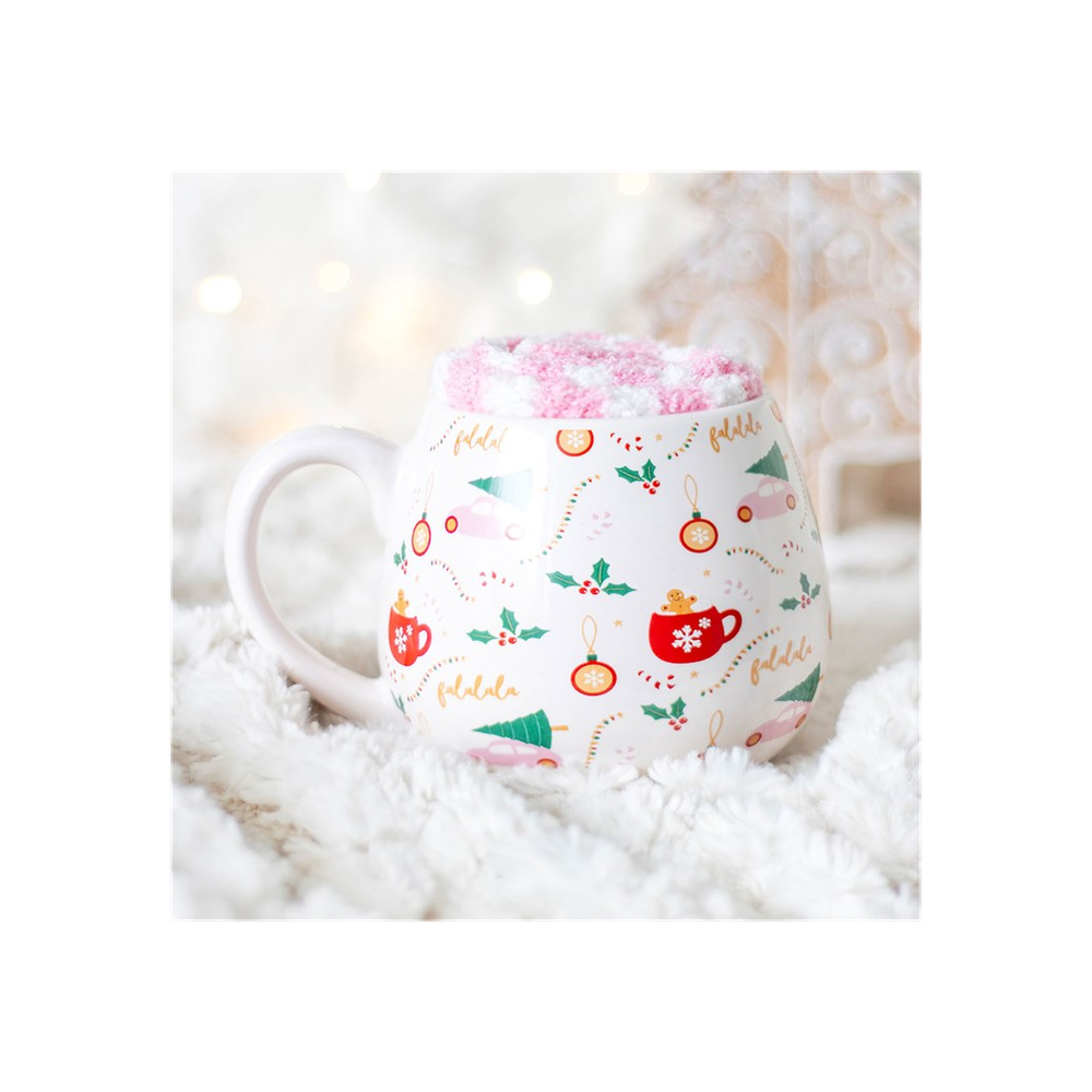 SUGARPLUM FUN CHRISTMAS PRINT MUG AND SOCKS SET