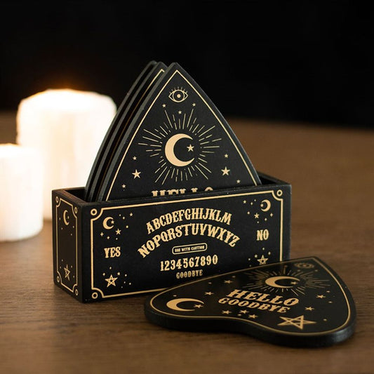 BLACK TALKING BOARD PLANCHETTE COASTER SET