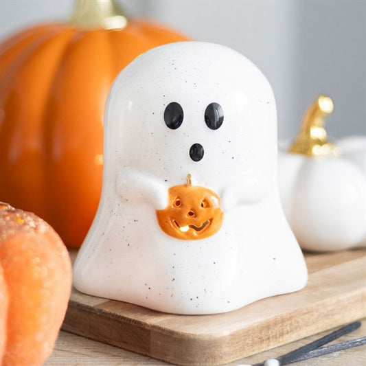 GHOST SHAPED TEALIGHT CANDLE HOLDER WITH PUMPKIN