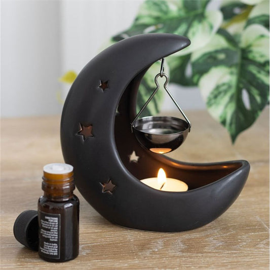 BLACK CRESCENT MOON HANGING OIL BURNER