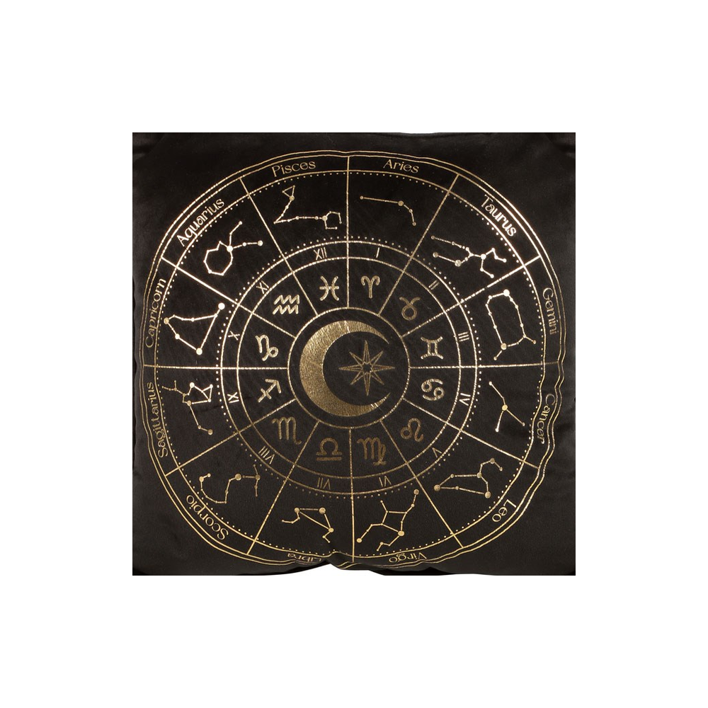 35cm SQUARE BLACK ASTROLOGY WHEEL CUSHION