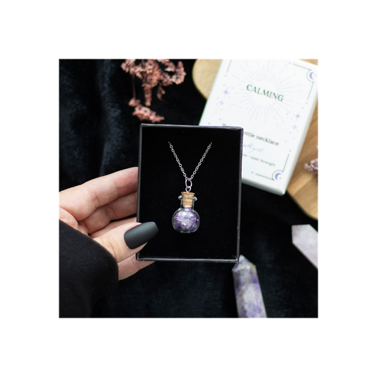 CALMING AMETHYST CRYSTAL CHIP POTION BOTTLE NECKLACE