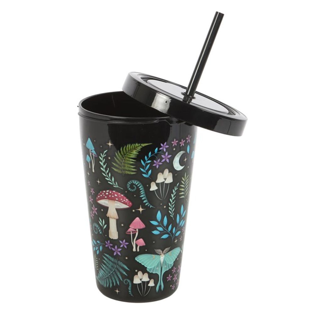 DARK FOREST PRINT PLASTIC TUMBLER WITH STRAW