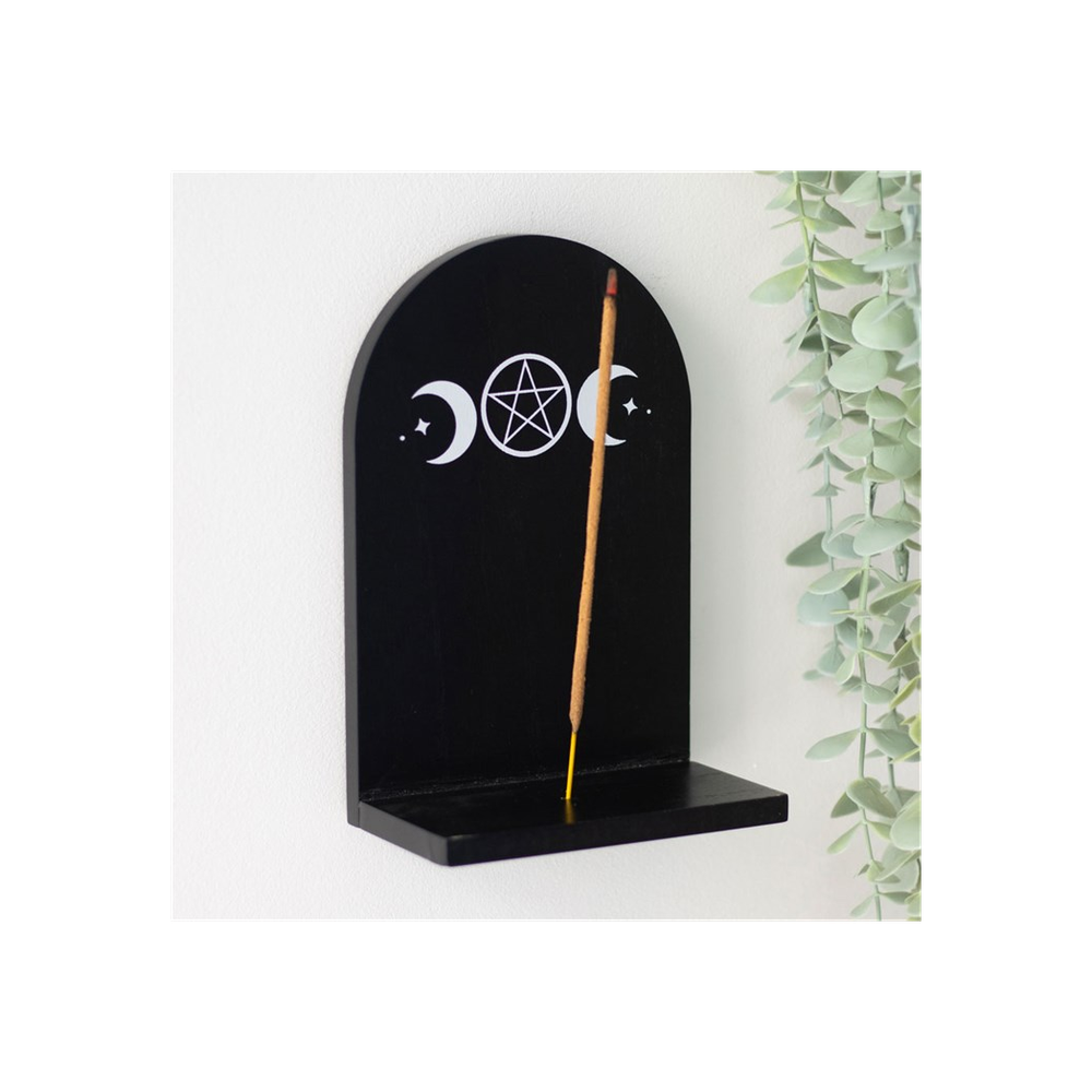 BLACK TRIPLE MOON INCENSE HOLDER SHELF