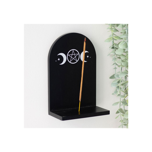 BLACK TRIPLE MOON INCENSE HOLDER SHELF