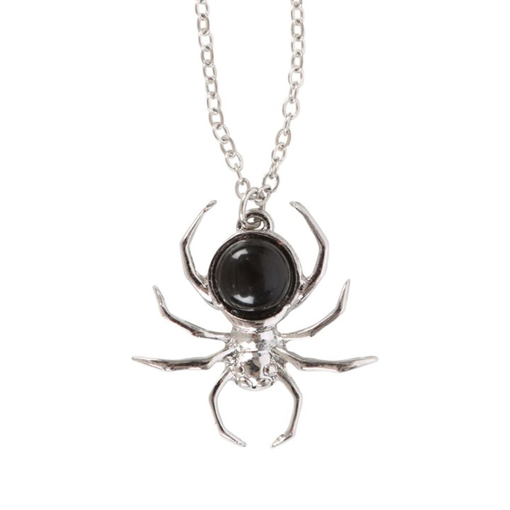 BLACK OBSIDIAN SPIDER PENDANT NECKLACE