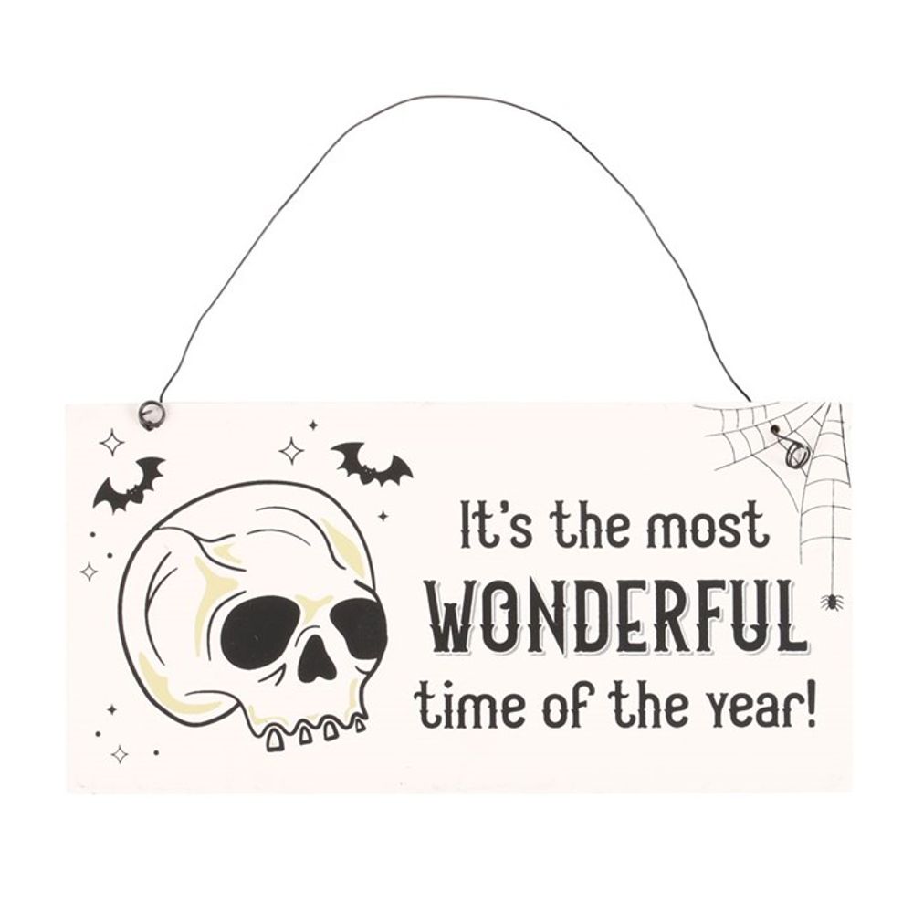 MOST WONDERFUL TIME OF THE YEAR SKULL HANGING SIGN