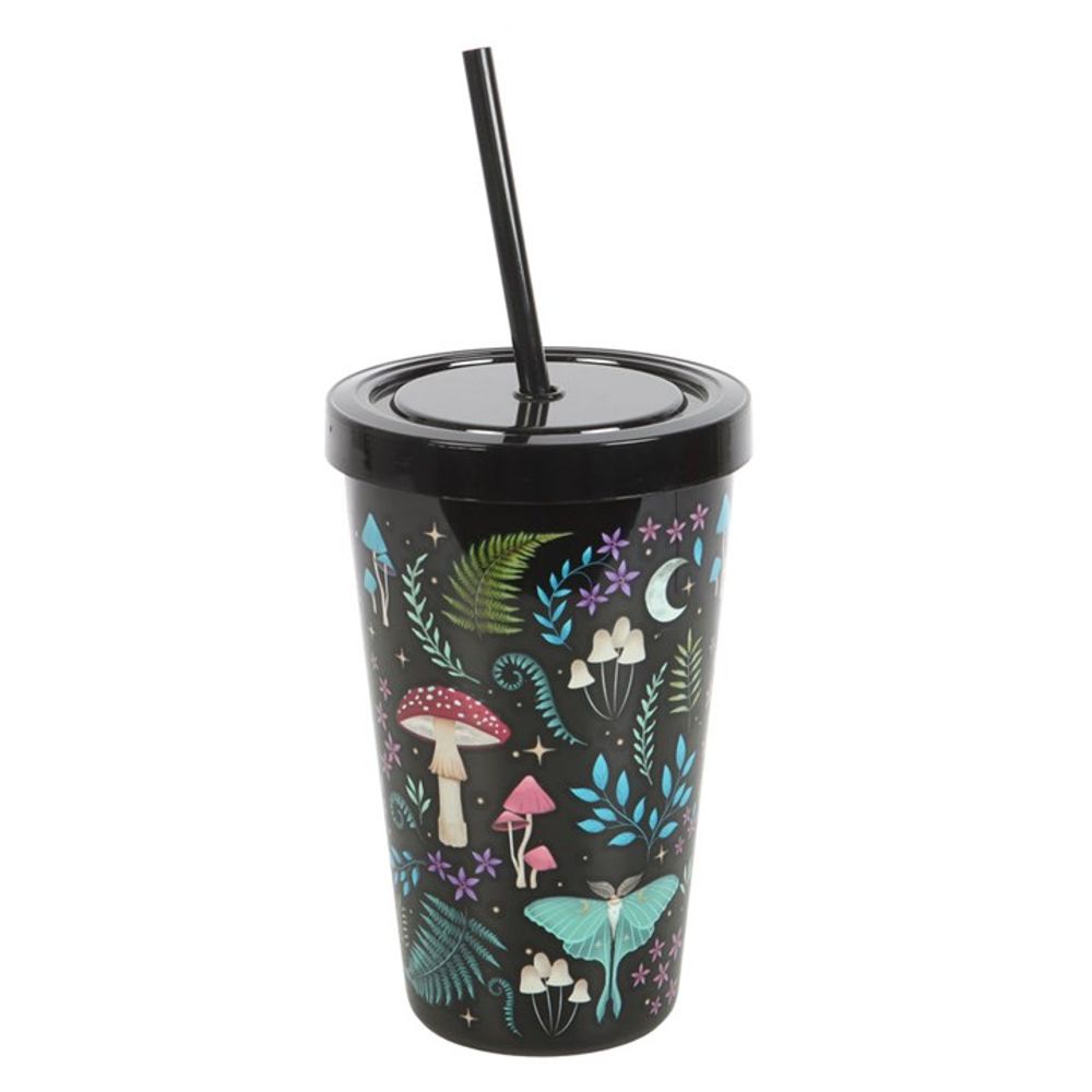 DARK FOREST PRINT PLASTIC TUMBLER WITH STRAW