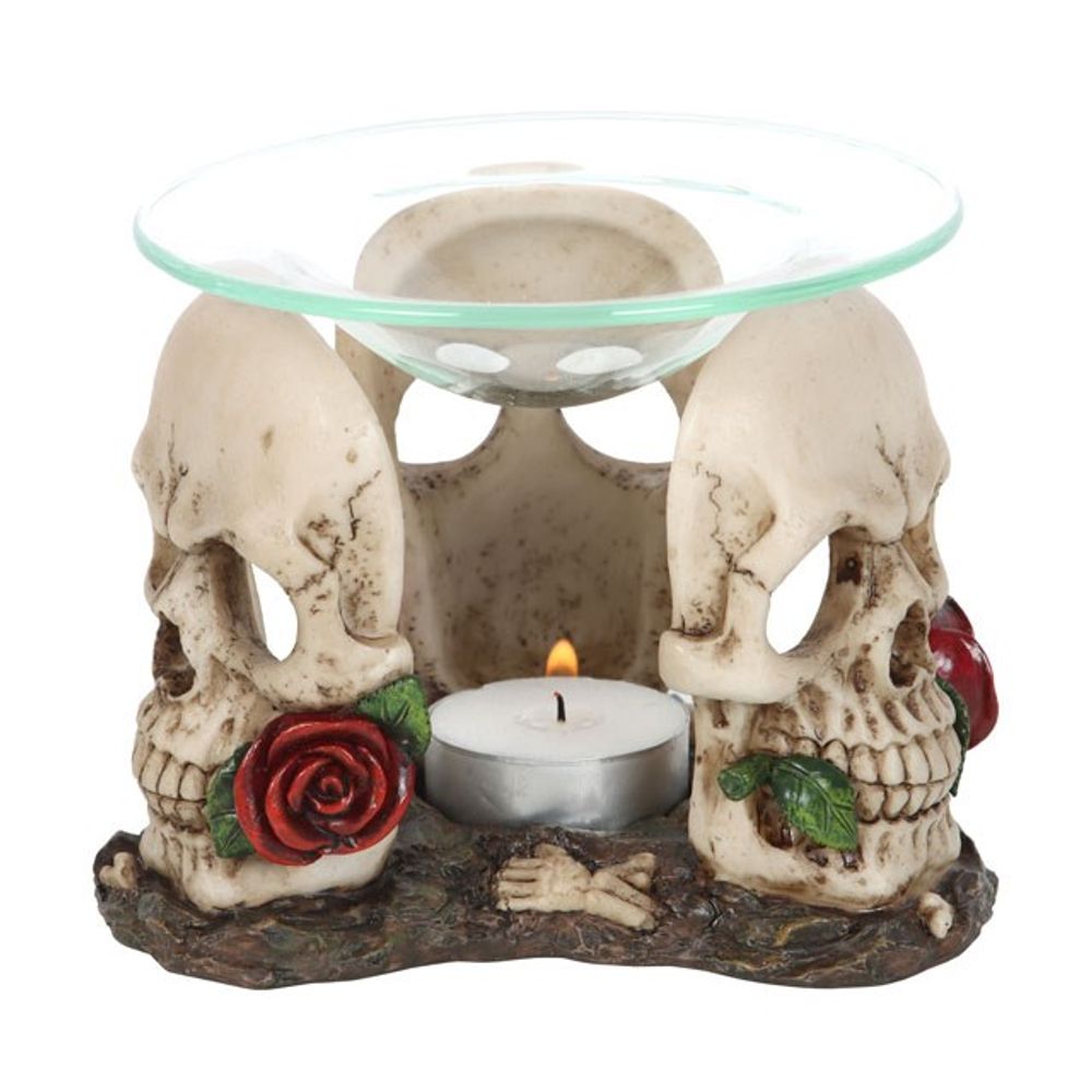 RESIN AND GLASS SKULL ROSE OIL BURNER