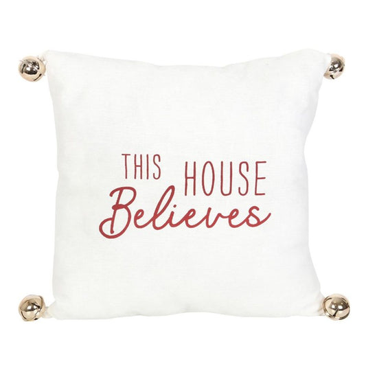 35cm THIS HOUSE BELIEVES CUSHION WITH BELLS