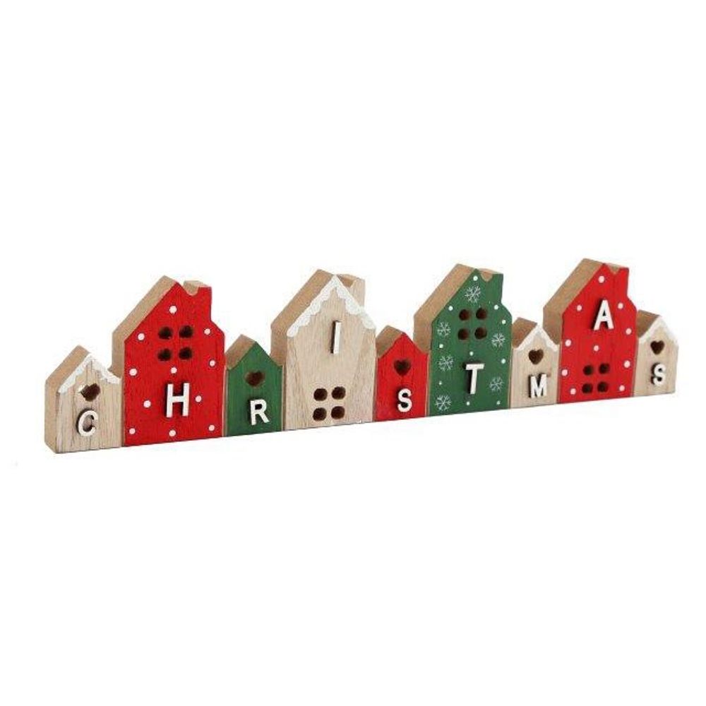 29cm WOODEN CHRISTMAS HOUSES STANDING DECORATION