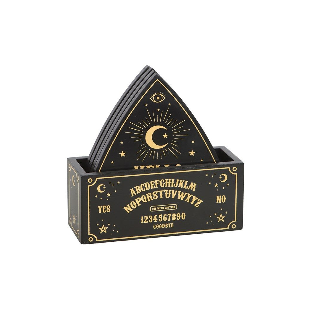 BLACK TALKING BOARD PLANCHETTE COASTER SET