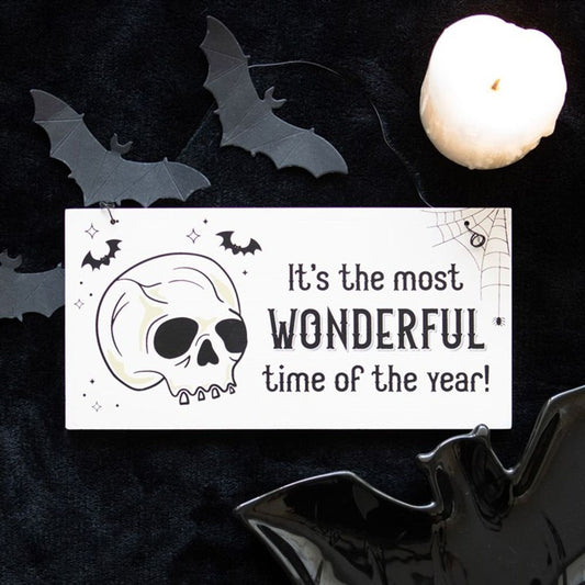 MOST WONDERFUL TIME OF THE YEAR SKULL HANGING SIGN