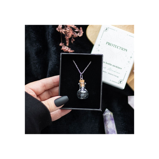 PROTECTION BLACK OBSIDIAN CRYSTAL CHIP POTION BOTTLE NECKLACE