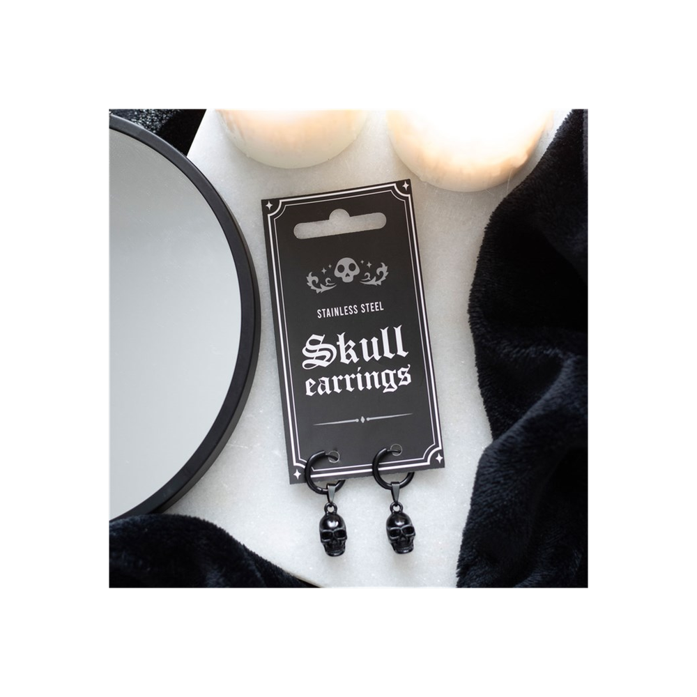 BLACK STAINLESS STEEL SKULL EARRINGS