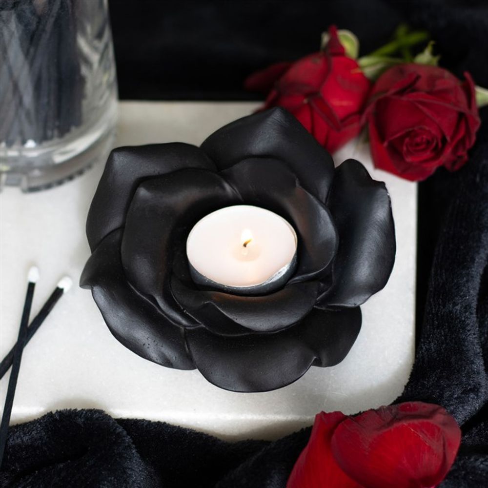 BLACK ROSE RESIN TEALIGHT CANDLE HOLDER